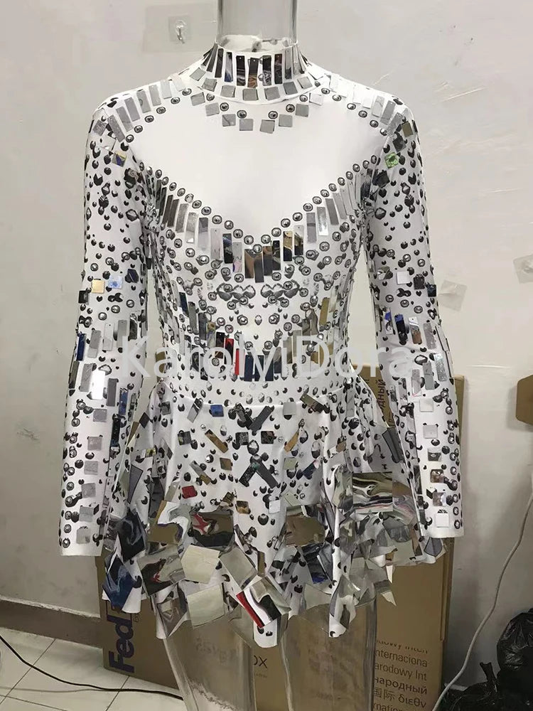 Bestselling Mirror Party Evening Dress Women Long Sleeve Stretch Mini Dress  Party Prom Women's Celebrate Dress Stage Costumes